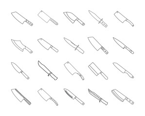 Knife outline vector icon set. Kitchen knife line icon set, isolated on white background