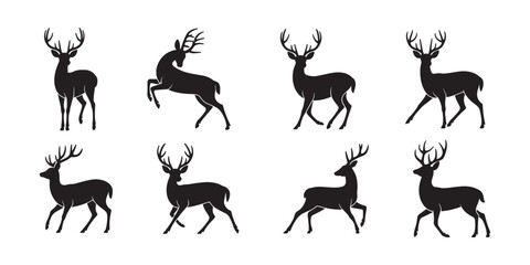 Collection of deer silhouettes vector illustration