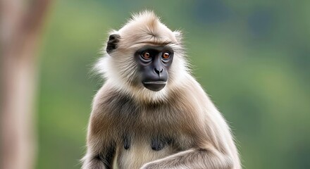 Naklejka premium Compelling Portrait Popa Langur Primate Wildlife Rare Endangered