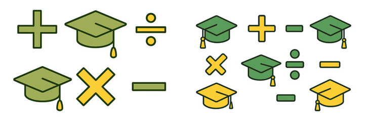 Educational symbols representing mathematics and graduation in a colorful design for academic themes