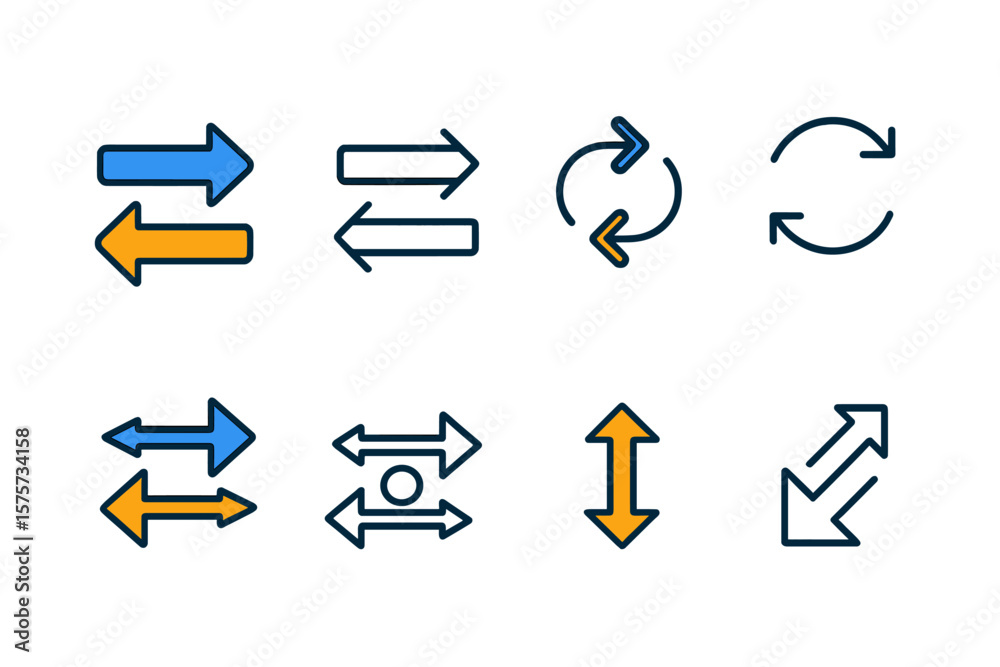 Poster various directional arrows and symbols representing movement and change in graphics design