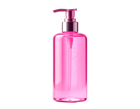 Pink liquid soap dispenser against black