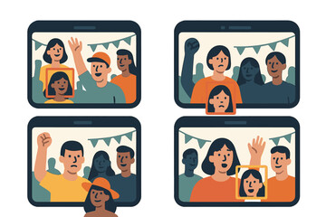 Community members celebrate together during an outdoor event in a lively atmosphere with cheerful expressions and decorations