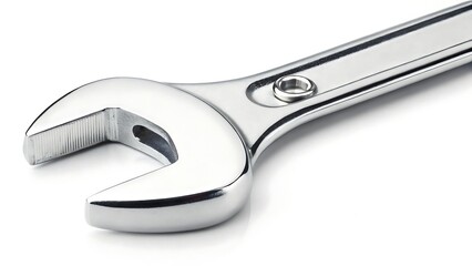 Obraz premium Close-up of a chrome wrench on white background
