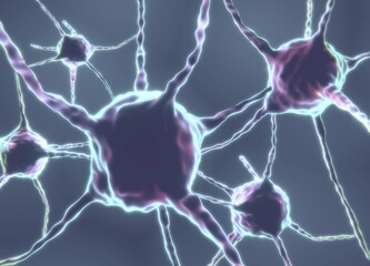 Neurons of a human brain, neuronal cerebral structure, close-up medical 3D illustration. A human brain inside with its neuronal structure.