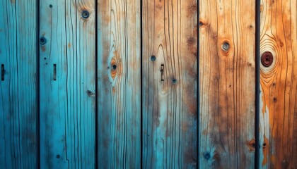 Fototapeta premium Distressed Wood Planks Texture with Rustic Blue and Brown Tone