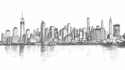 Hand-drawn sketch of the new york city skyline.
