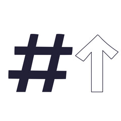 A graphic of a hashtag symbol next to an upward arrow. This icon represents trending topics, social media growth, viral content, and increasing online engagement or popularity.