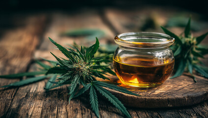 Herbal Oil in Clear Glass Surrounded by Leaves