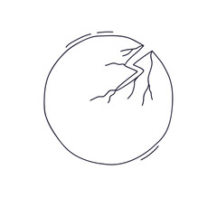 A minimalist line art icon of a shattered circle. The cracked sphere represents breakthrough, disruption, fragility, or a new beginning, perfectly embodying the ShatteredCircle concept.