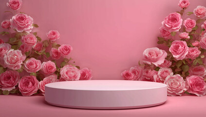 Minimal Pink Podium with Rose Decorations