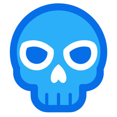 Simple blue skull face vector icon on white background.