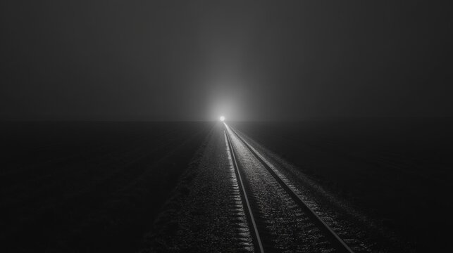 Foggy train tracks at night - Powered by Adobe
