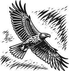 Sleek black eagle vector silhouette with outstretched wings, perfect for tattoo or design illustration
