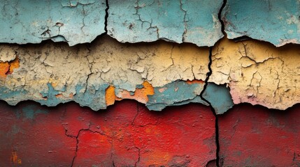 Obraz premium Cracked Wall with Layered Blue Beige and Red Paint