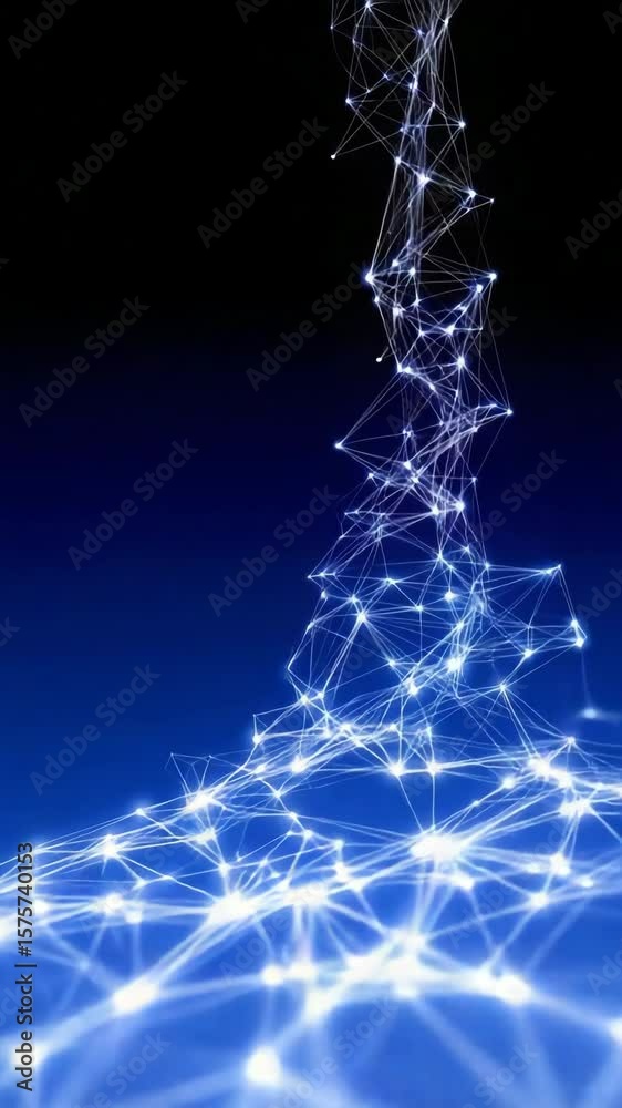 Poster a blue background with a long blue line of dots. the dots are connected to each other in a way that 