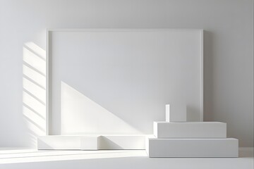 Fototapeta premium Minimalist White Geometric Shapes and Sunlight Shadows Photography