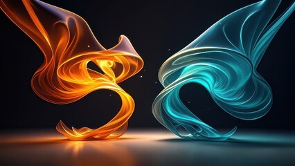 Abstract Fire and Ice Swirls Dynamic Digital Art
