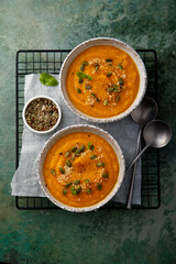 Traditional pumpkin soup with seeds