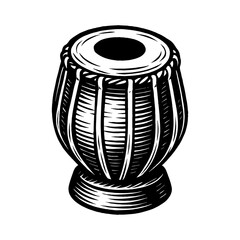Traditional Indian Tabla Drum Musical Instrument Black and White Outline Line Art Drawing Percussion Artwork