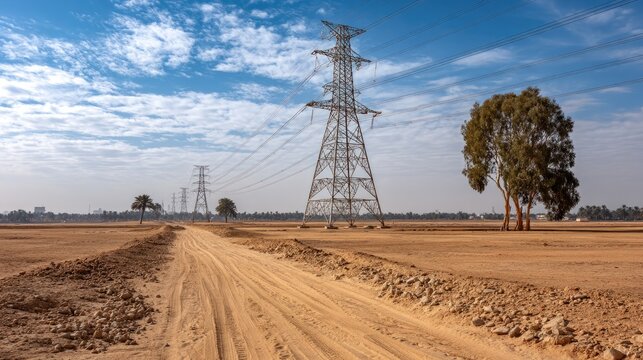 Empty landscape with power pylons