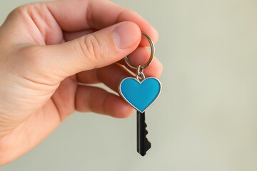 Hand presents teal heart keychain representing love, security, and new beginnings symbolizing hope for a happy future.