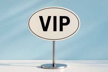 Modern VIP Sign Elegantly Marks Exclusive Access, presented in a simple, stylish design against a soft blue backdrop, suggesting importance and special occasion.