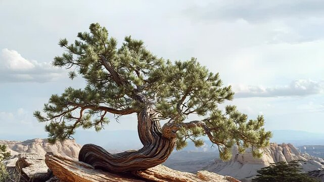 Twisted juniper tree growing on sandstone cliff in canyonlands national park
