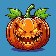 Frightening halloween jack o lantern with glowing eyes and sharp teeth