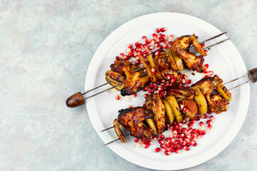 Fried chicken wings, bbq food.