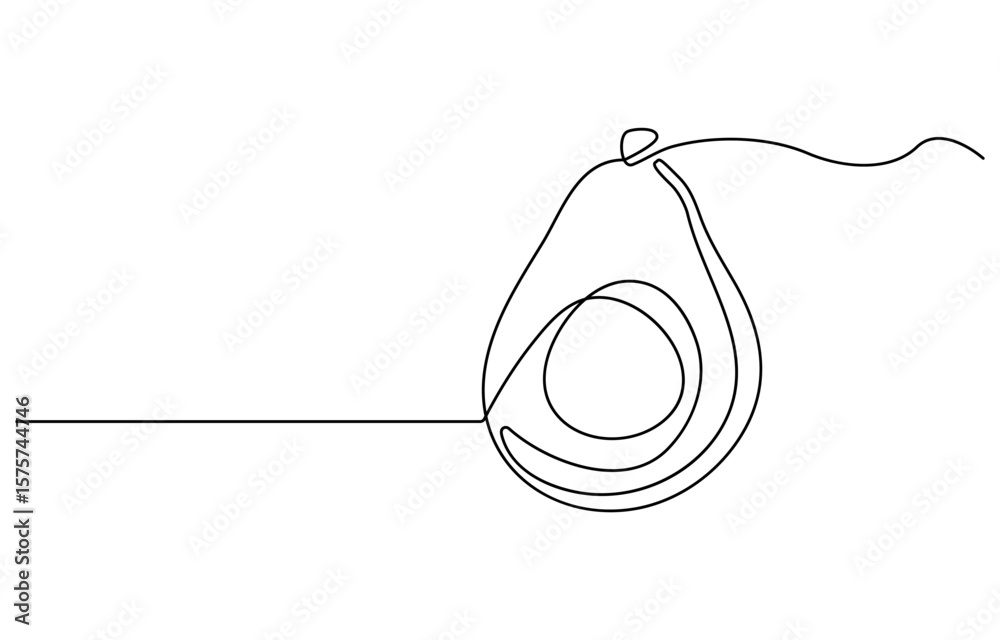 Fototapete Avocado Single Line Icon, Continuous one single minimal line drawing Avocado, Sketch and Doodle Design. Avocado continuous line drawing vector illustration. white background.