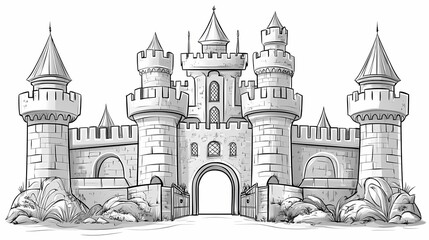 Fototapeta premium Detailed illustration of a medieval stone castle.