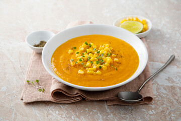 Sweet corn soup with lime and ginger
