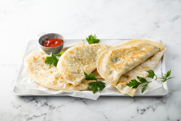 Vegan flatbreads with tomato sauce