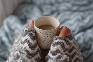 Cozy Morning Ritual With a Soft Chevron Print and Warm Beverage in Hand Generative AI