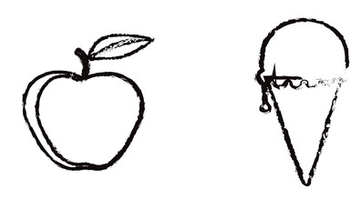 Silhouette pictograms set featuring ice cream cone and apple icons for various design, Outline icons of classic festival foods including hotdog, burger, and popcorn. vector illustration