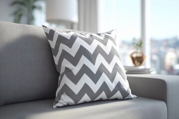 Elegant Gray and White Chevron Pillow Enhances Modern Living Room Comfort and Style Generative AI