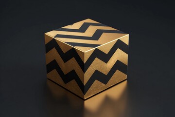 Shiny Gold Chevron Pattern on a Sleek Black Cube Creates Striking Modern Decor Generative AI