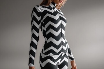 Bold Monochrome Chevron Pattern Suit Highlights Stylish Athletic Wear in Studio Generative AI