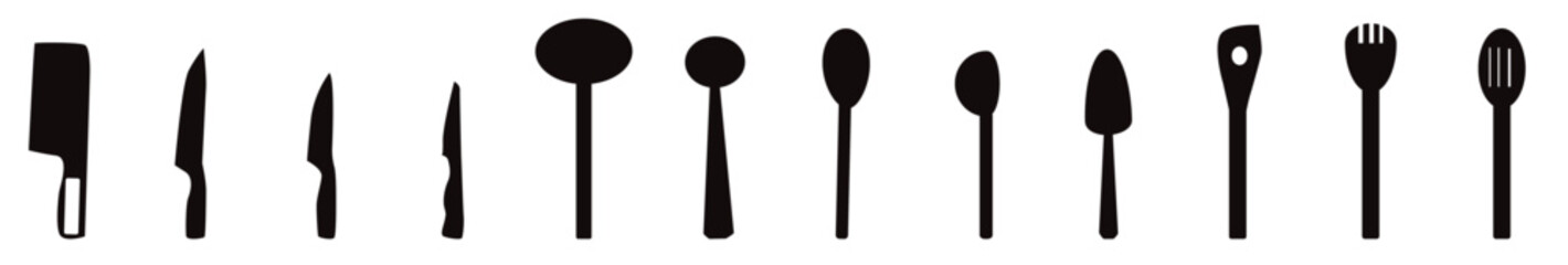 Kitchen Utensils Silhouette Pack of Cooking Tools, Set of kitchen utensils and cookware icons, vector illustration