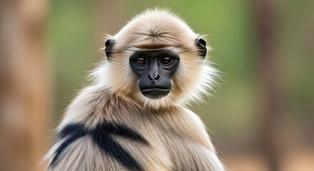 Obraz premium Unique Perspective Cross-marked Langur Primate Wildlife Portrait