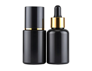 Elegant black cosmetic bottles golden accent