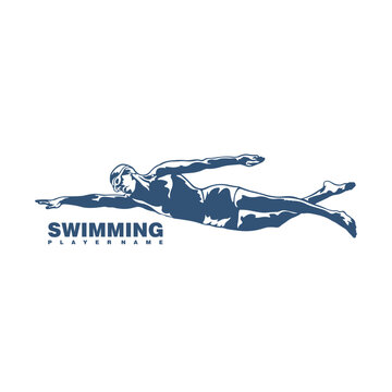 Swimming Player logo design vector. Silhouette Swimming Male Template Illustration. Icon Symbol