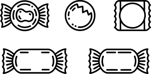 Sweet Candy Wrapper Icons:  Line Art, Minimalist Design, Vector Graphics