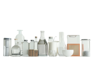 Group of common household items isolated on transparent background