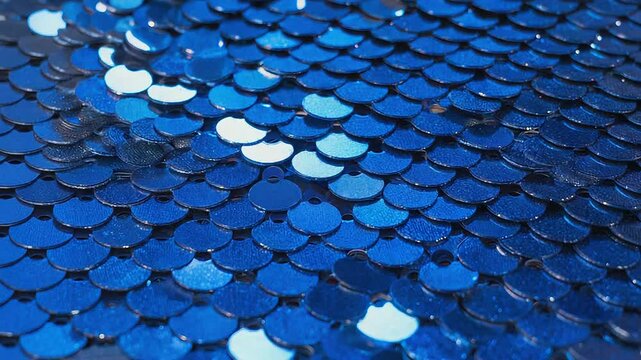 Shiny blue sequins forming a textured background for fashion and design