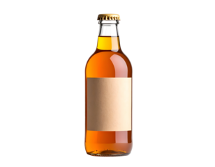 Amber liquid in glass bottle isolated