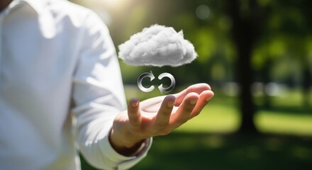 Digital Cloud Services: A conceptual image featuring a person holding a digital cloud with the icon. This photo captures the essence of cloud services.