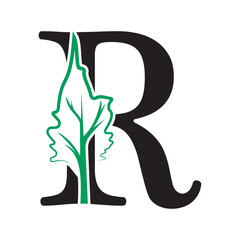 Tree Company Logo combine with letter R vector template