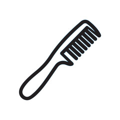 Stylized black outline of a comb with a handle and teeth on a white background